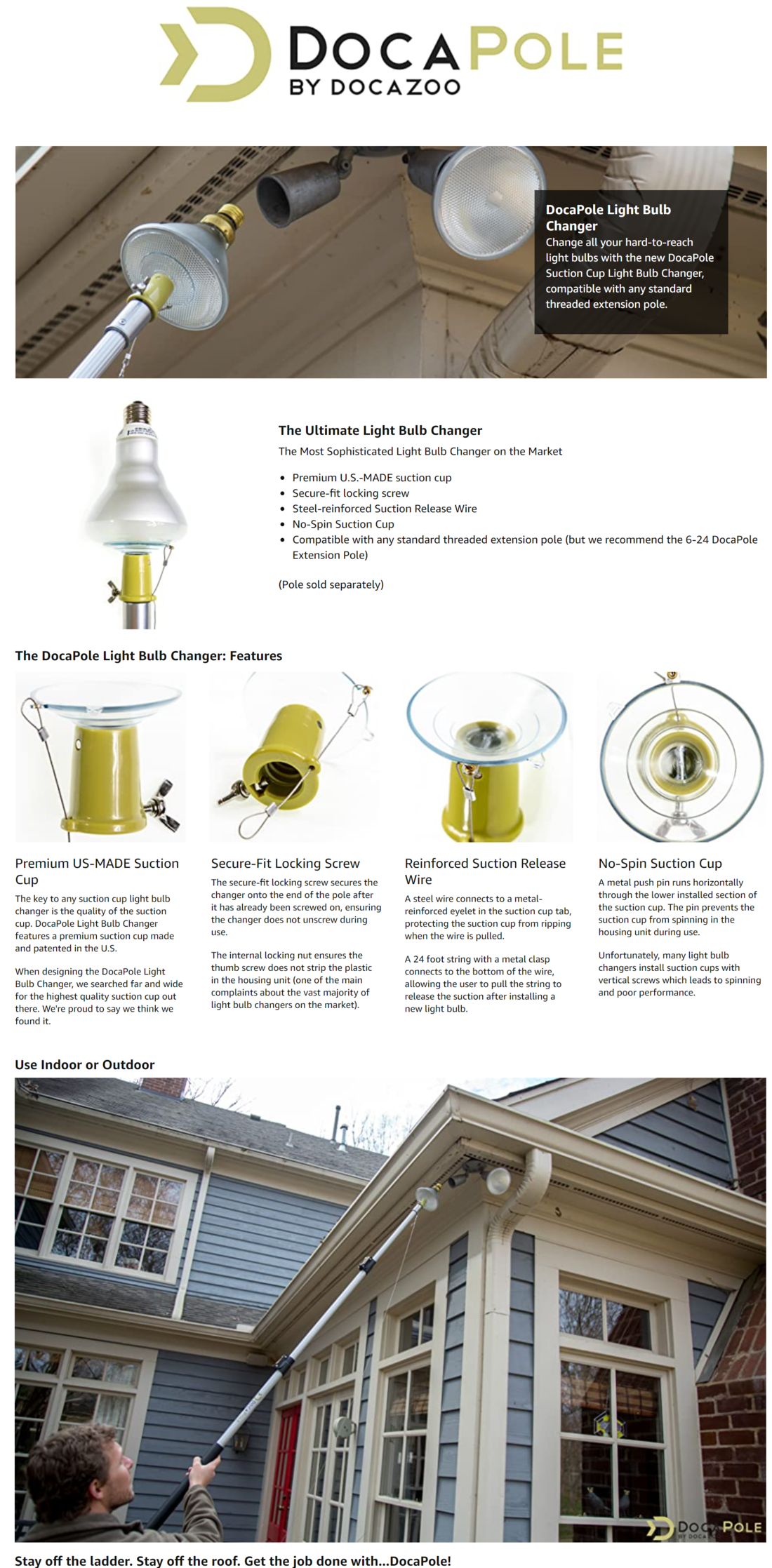 DocaPole Suction Cup Light Bulb Changing Attachment for Extension Pole